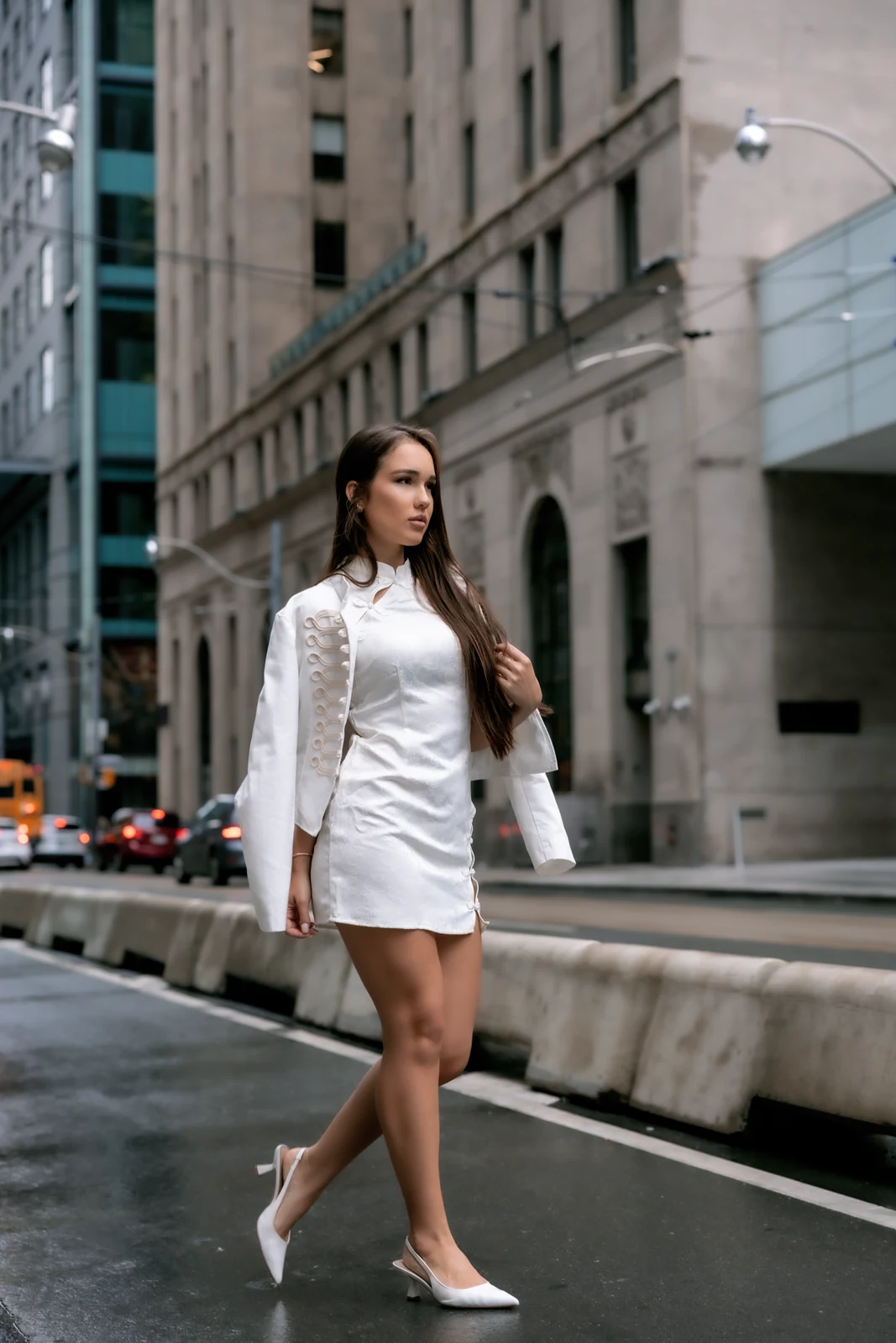 Editorial portrait from a city photography session in Toronto — urban backdrop, natural light.